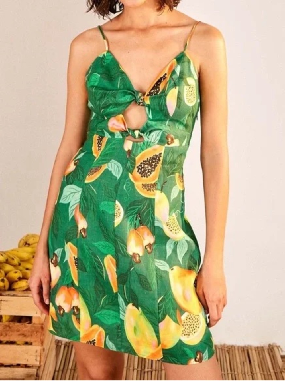 FARM Rio Green Tropical Papaya Mini Dress